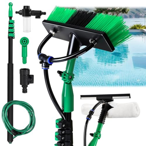 Ansobea Teleskop Waschbürste 3.6m, Waschbürste mit Teleskopstiel aus Aluminium,Teleskopbürste mit Wasseranschluss,Fenster & PV-Anlagen Reinigung,Teleskopbürste,mit Weiche Borsten,Seifenspender