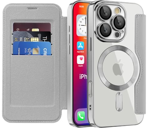 IMIRST Case for iPhone 11 Pro Max Compatible with MagSafe, WD Silver | 3 Card Holder,RFID Blocking,Premium Leather Folio Flip Wallet Cover,Magnetic Clear Shockproof TPU,for Women Men