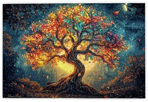 Puzzle 3000 Pièces, Puzzle 3000 Pièces Adultes en Bois, Bricolage Jeu Éducatif avec Boite Cadeau pour Adultes, Bois Épais et Résistant, Puzzles pour Décor, Cadeau Femme, Thème: Arbre de Vie, E-33