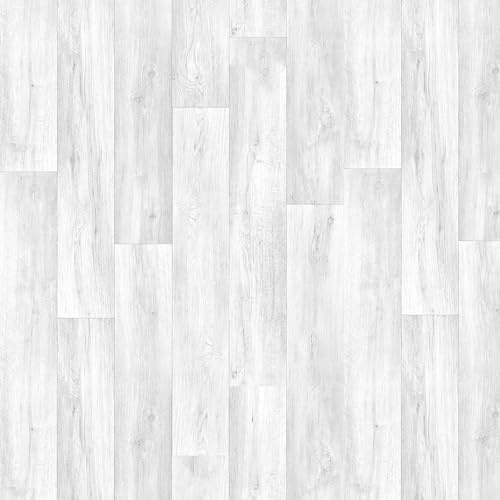 Vinyl Flooring Modern Wood Oak Plank Effect Vinyl Flooring Roll | Non-Slip Easy Clean Waterproof Lino Vinyl Floor | Living Dining Room, Lounge, Hallway Flooring (White, 3m x 4m)