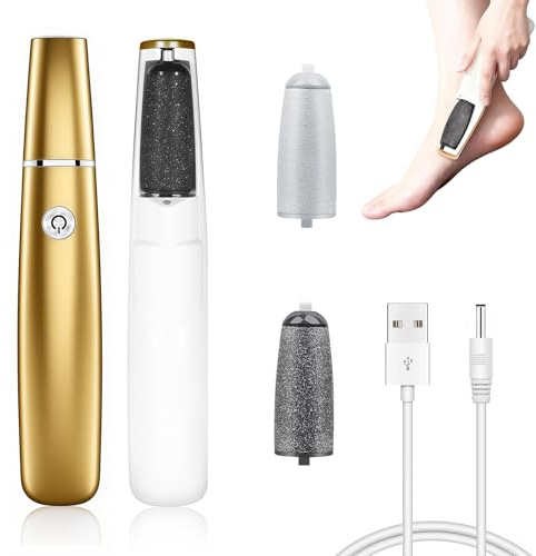 Kit de Pédicure Électrique Rechargeable, Râpe pour Callosités avec Rouleau 360° Tournant et Protection Imperméable, pour Pieds Secs et Rugueux, Or
