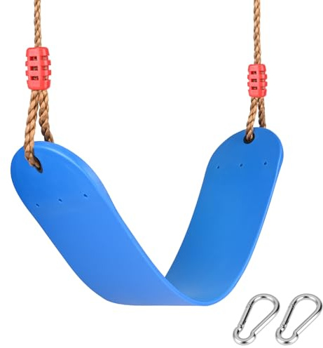 SCANTEE Schaukel Outdoor für Kinder, Elastischer Kinderschaukel, Wetterfester Schaukelsitz, Eva Weichen Bord U-Schaukel, Rutschfestes PE Schaukelseil für Kinder Garten, Blau