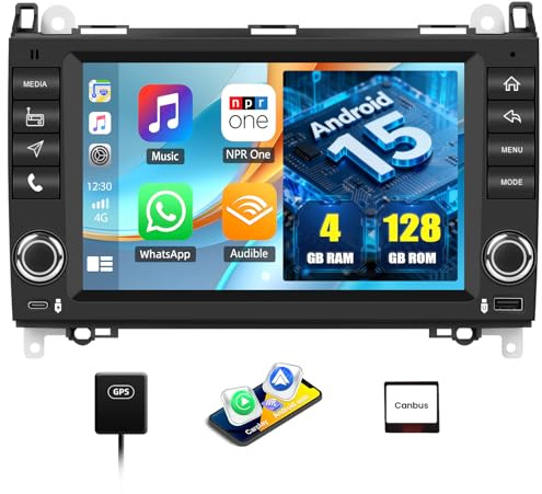 CAMECHO 4G+128G Android 15 Autoradio für Mercedes Benz W169 B200/W245 W639 Viano Sprinter mit Apple Carplay Android Auto,Double Din mit 8 Touchscreen mit GPS RDS/FM/EQ Bluetooth5.0 Canbus