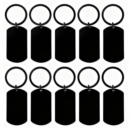 Disnace 10 Piezas Etiquetas en Blanco de Acero Inoxidable con un Agujero, Grabar Placa de Etiquetas con Llavero, Etiquetas Rectangulares en Blanco, Rectángulo Etiqueta de Perro en Blanco
