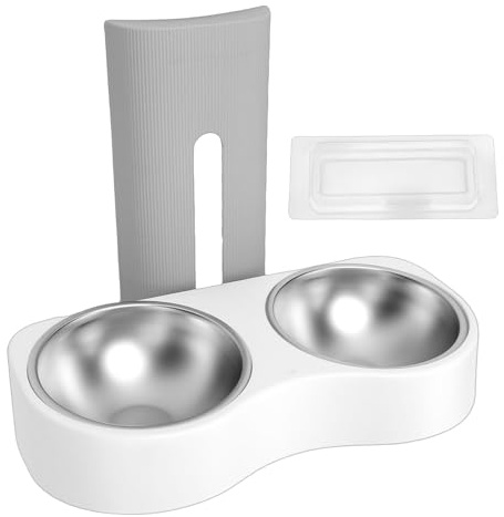 Haofy Ciotola per Alimentazione Animali da Parete Regolabile in Altezza Ciotole Doppie in Acciaio Inossidabile con Design Antiribaltamento Stazione per Piatti da Parete per Gatti Cani di (Bianco