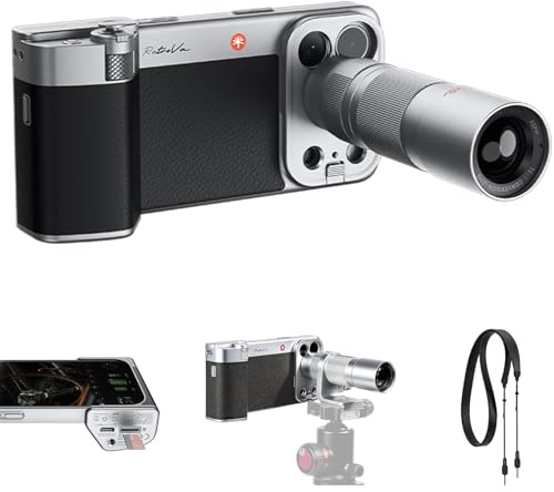 PGYTECH RetroVa Set de Regalo Todo en Uno para iPhone 17 Pro MAX, con Teleobjetivo 2.35x, Funda de Teléfono Vintage, Empuñadura Bluetooth, Ranura MicroSD, Rosca 1/4-20, Soporte para Trípode y Correa