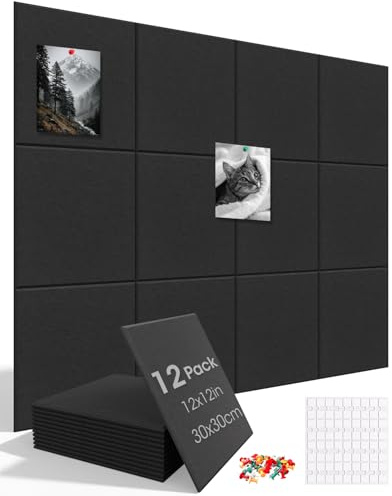 MQAAUP 120 x 90 cm Filz Pinnwand, 12er Set Selbstklebend, Vision board, 9mm dick, Schallabsorbierend, Korkwand Alternative, 60 Stück Pinnnadeln, für Büro, Küche, Kinderzimmer, Schule