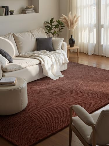 Hanse Home Wollteppich Calmio - Natur Wohnzimmerteppich - Handgetuftet - Hygge Skandi, Boho Teppich Wolle für Wohnzimmer, Schlafzimmer, Esszimmer, Flur - Rot Braun, 160x230 cm