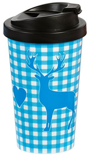 Infinite by GEDA Labels (INFKH) Coffee to go Becher Hirsch blau kariert Coffee to go Becher, Kunststoff, Blau/Weiß, cm, 9 x 9 x 17 cm, 1 Einheiten