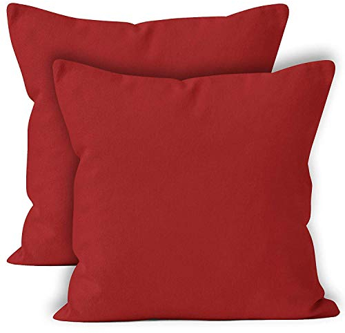 Encasa XO Baumwoll-Kissenbezüge, 2er-Set I 20x20 in (50x50 cm) - Tiefrot I kein Einsatz I einfach Kissenbezüge I Maschinenwaschbar | Nur Innen benutzen