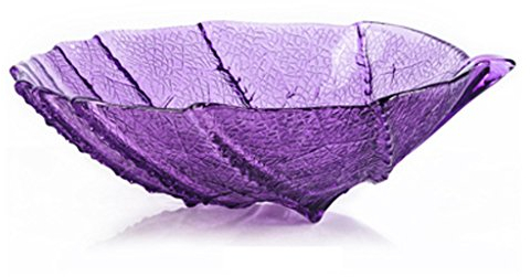 Plaque de fruits en verre feuilles texture 34cm Plaque de fruits et salade grande taille grande capacité (Couleur : Violet)