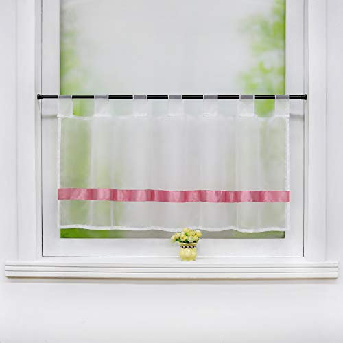 Joyswahl Scheibengardine Voile Bistrogardinen mit Satinband, Schlaufen »Julie« Küche Kurzgardine HxB 60x145cm Pink 1er Pack