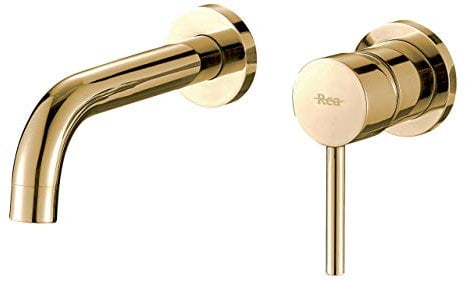 Rea Waschtischarmatur LUNGO L.GOLD + BOX Wasserhahn Bad Badarmatur aus Messing Armatur für Waschbecken und Badewannen Badezimmer Mischbatterie Einhebel (Gold)