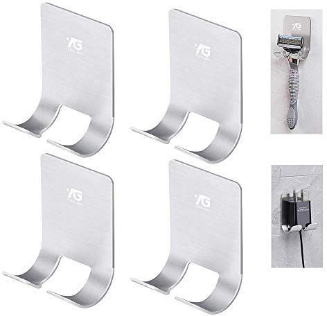Rasierer Halter Haken, 4 Stück Rasiererhalter Selbstklebende Mehrzweckhaken wasserdichte Badezimmer Haken aus Gebürstet Klebehaken Handtuchhaken Ohne Bohren