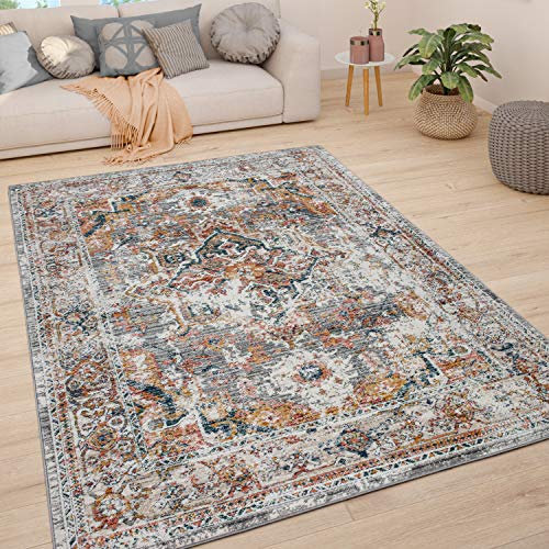 Paco Home Teppich Wohnzimmer Kurzflor Schlafzimmer Moderne Vintage Orient Ornament Muster Pastell Bordüre, Grösse:80x150 cm, Farbe:Bunt 2