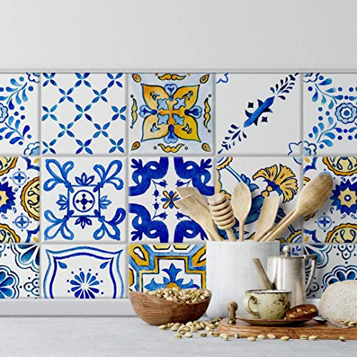 selbstklebende Fliesenaufkleber Möbelfolie modern 20x20cm mediterrane Kachel Landhaus 12er Set