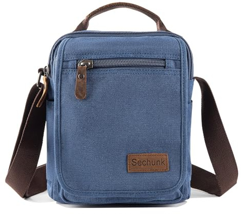 Sechunk Kleine Canvas-Umhängetasche, Kuriertasche, Reisetasche, Business-Tasche, Arbeitstasche für Männer und Frauen