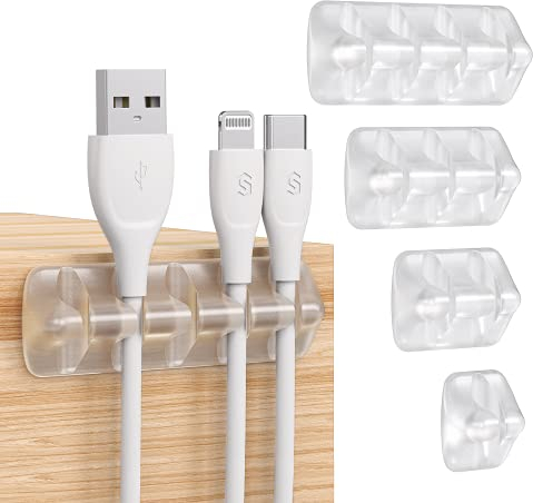 Syncwire SW-CC649 Juego de 5 clips para cables, organizador de cables, para escritorio, cable de alimentación, cable de carga USB, cable de audio, etc. Color transparente