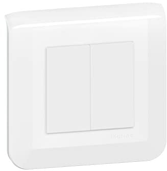Legrand - Double interrupteur ou va-et-vient Mosaic 10A blanc complet avec plaque et fixation à griffes