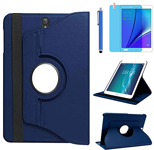 Fundas para Samsung Galaxy Tab S3 9.7 Inch 2017 Casos Modelo SM-T820 SM-T825,360 Rotación Soporte Protección Cubrir,Tener bolígrafo,Película (Deep Blue)