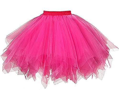PAIDAXING Jupes tutu vintage pour femme - Jupon tutu bouffant pour la danse classique - Style années 50 - Mini jupe fantaisie - Jupon crinoline - pour adultes, rose vif, 48