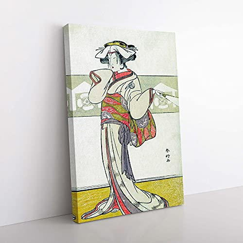 Big Box Art Segawa Kikunojo with a Fan by Katsukawa Shunko Painting Canvas Wall Art Print Ready to Hang Picture, 76 x 50 cm (30 x 20 Inch), White, Beige, Green, Yellow, Orange