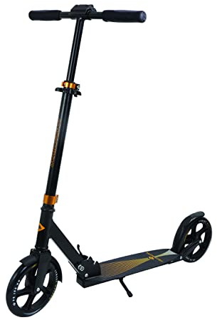 Schildkröt City Scooter Street Master 2.0, 200mm Räder, hochwertiger Aluminium-Scooter, großes Deck, klappbar, ideal für Kinder und Erwachsene, Farbe: Mattschwarz-Gold, 510003