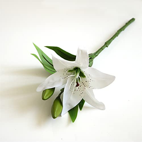 ABCWARRT 6 Pièces 38 Cm Lys Blanc Fleurs Artificielles Fête Mariage Bouquet De Mariée Fausse Plante pour Salon Maison Garen Décoration (Blanc)