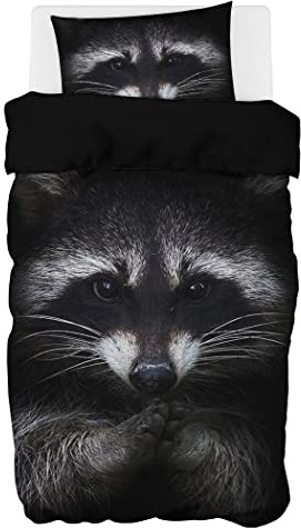 Zomer - Waschbär Bettwäsche 135x200 cm Schwarz Microfaser Bedruckte Bettwäsche-Sets 2 teilig - 1 Flauschige Bettbezug und 1 Kissenbezug 80x80 cm