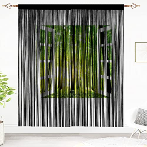 Taiyuhomes String Door Curtains Fly Screen Curtain For Window Decorations Living Room Doorways Crystal Plain Tassel (Black2, 90 x 200 cm)