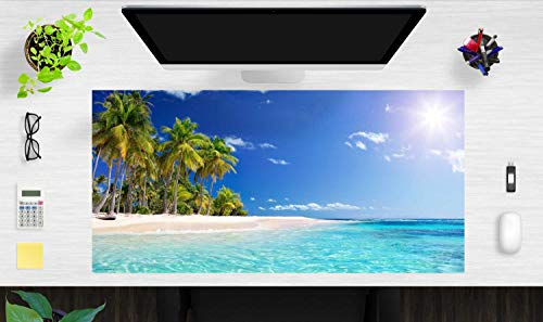 Schreibtischunterlage XXL mit integriertem Mousepad – “Urlaub am Meer“ – aus erstklassigem Vinyl (Kunststoff) – 100 x 50 cm – Rutschfeste Tischmatte mit bestem Schutz – Made in Germany