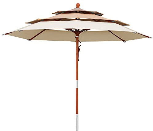 anndora Sonnenschirm 3-lagig 3,5 m rund Mittelstockschirm - 3 Farben Khaki Teakholz