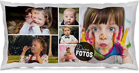 PR Print Royal XXL-Kissen mit Fotocollage selbst gestalten - mit 6 Fotos Personalisieren - Geschenk für Freunde und Familie | Weiß Polyester, inkl. Kissenfüllung, 80x40cm