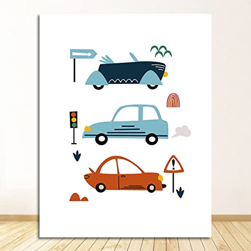 Taxpy Kids City Car Driver Club Nordic Poster und Drucke Wandbilder für Kinderzimmer Wanddekoration Wandkunst Leinwand Malerei Cartoon, 30 x 40 cm ohne Rahmen
