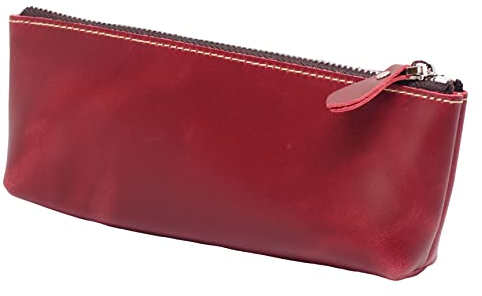 BAWAKO Federmäppchen aus hochwertigem Leder - Wunderschönes handgefertigtes Etui mit Reißverschluss - Elegante Federtasche für Erwachsene und Studenten, Kosmetiktasche,Schminktasche (Rot, H8)