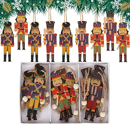 Jodsen Christmas Nutcracker Decorations,9Pcs Wooden Nutcracker Tree Decorations Mini Nutcracker Soldier Hanging Pendants Ornaments Xmas Puppet King Figurines Decor for Christmas Festival(Vintage)