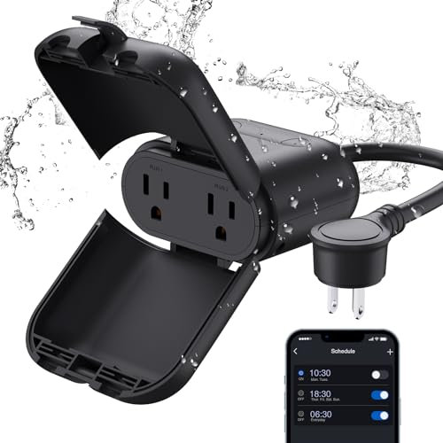 ELEGRP PQR20 Outdoor Smart WiFi Plug Waterproof IP66 with 2 Individually Sockets, Compatible with Alexa/Google Assistant, Smart Outdoor Outlet for String Lights, UL Listed, 1 Pack, ASP001-20-BL