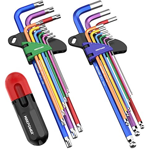 MaxPower 18 Piezas Juegos de Llaves Allen y Llaves Torx Hexagonale para Bicicletas Muebles y Maquinaria (9 Piezas de TX: T10-50 & 9 Piezas de HX: 1,5-10mm)
