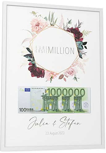 Papierschmiede® Hochzeitsgeschenke für Brautpaar, Personalisiertes Geldgeschenk Hochzeit mit Namen | A3 (30x42 cm) Rahmen wählbar, Verpackung für Geldgeschenke, Geschenk Bild „Eure Erste Million“