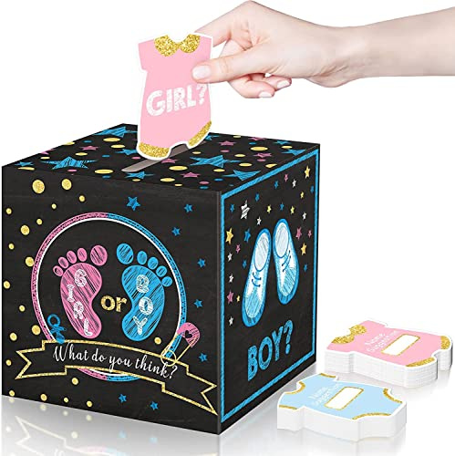 Brodevet - Gender Reveal Party, Schwarze Abstimmungsbox mit Stimmzetteln (Rosa & Blau), Babyparty Deko, Schwangerschaft verkünden, Babyparty Spiele, Gender Reveal Zubehör, Junge oder Mädchen Party