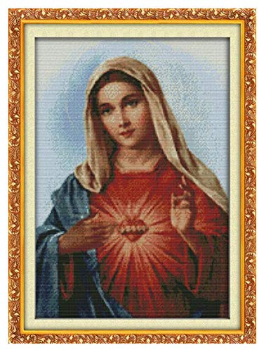 Kreuzstich Stickpackung Handscheibe DIY DMC Kreuzstichsätze für Stickerei Kits Sacred Heart of Jesus Muster gezählt Kreuznähte Home Decoration ( Color : R247 2 , Size : 14CT Stamped Product )