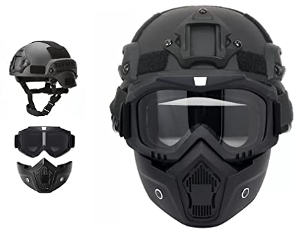 Mich Tactical Helm mit Abnehmbarer Gesichtsmaske Goggles für Airsoft, Paintball und Jagd - perfekt für Outdoor-Aktivitäten