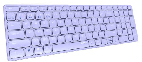 Rapoo - Teclado inalámbricos multimodo, Teclado QWERTY Portugués, con Bluetooth y conexión de 2.4 GHz, conectividad para Varios Dispositivos y diseño Ultrafino, E9700M, en Lila
