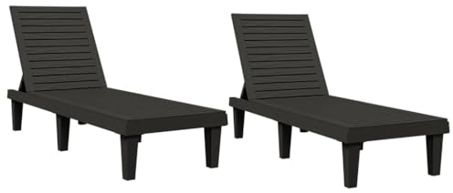vidaXL Sonnenliege 2 STK., Gartenliege Holz-Optik, Relaxliege Verstellbare Rückenlehne, Gartenmöbel Liege Liegestuhl, Schwarz Polypropylen