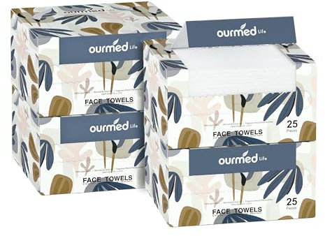 Ourmed Life Face Towels, Disposable Biodegradable Facial Towels for Sensitive Skin, Lint- Free Face Wipes for Washing Face, Skincare and Makeup Remover, Dry Wipes, 10×12 Extra Large, 100 Count