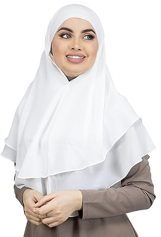 LAMISHIJAB® Hijab Slip Hijab Khimar Effekt 2 Schleier zum Binden ohne Nadeln für Frauen Musumane Segeln HE600, elfenbeinfarben, One size