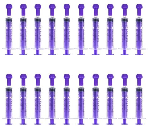 FINEASY Kunststoff Spritze, Einwegspritzen 10ml&5ml Mit kappe, Kunststoffspritze Ohne Nadel, Sterile Spritzen für Tierfütterung, Nachfüllen, Haustierfütterung, Flüssigkeiten, Violett (5ml, 20)