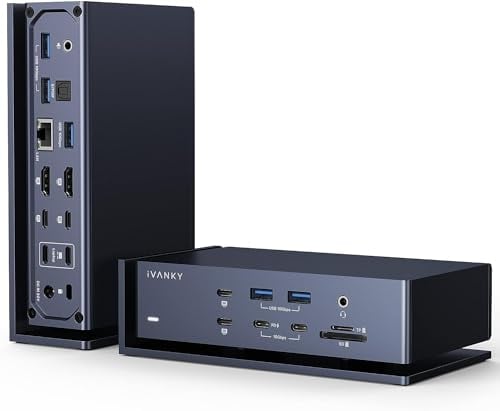 iVANKY 20-in-1 FusionDock Max 1 Dual Thunderbolt 4 Dock, Quad 6K@60Hz Monitor MacBook Docking Station mit 2*HDMI, 7 * 10Gbps USB, 2,5GbE, 96W PD, SD/TF 4.0, 40Gbps Dock für Mac M1/M2/M3/M4 Pro/Max