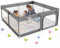 JIKPO Laufstall Baby 127x127cm, Stabiler Sicherheits Laufgitter für Babys und Kleinkinder, Kleines Laufstall 300D Oxford Geweb mit Reißverschlusstür und Atmungsaktivem Netz, Dunkelgrau