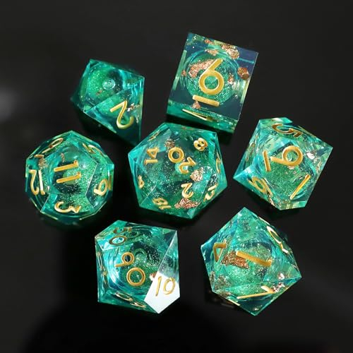 DND Würfel Set Treibsand Polyedrische Harz Spielwürfel Scharfkantige D&D Rollenspiel-Würfel für Dungeons and Dragons RPG MTG Ttrpg Pathfinder Rollenspiel D20 D12 D10 D8 D6 D4 mit Geschenkbox